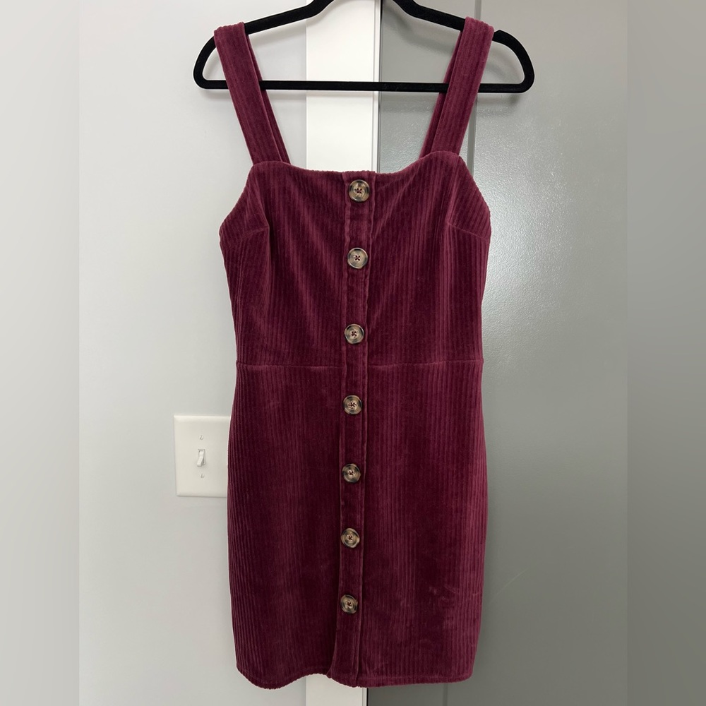 Maroon Corduroy Style Button-Up Dress in Large